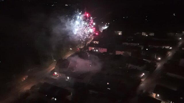 New Year Fireworks Over Starnberg, Germany Drone View