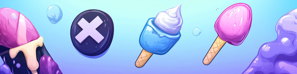 Fototapeta premium Creative X-based vector icon design with labeled ink, ice cream, xerus