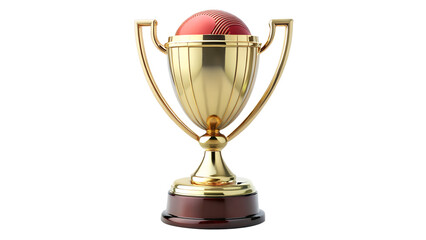 A golden trophy with a cricket ball on top, symbolizing victory and achievement in the sport isolated on transparent background shiny and prestigious