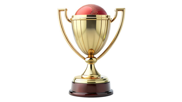 A golden trophy with a cricket ball on top, symbolizing victory and achievement in the sport isolated on transparent background shiny and prestigious