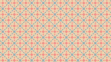 This elegant pattern features interconnected shapes in soft coral and muted blue against a warm beige background, creating a sophisticated and charming design perfect for various decor styles.