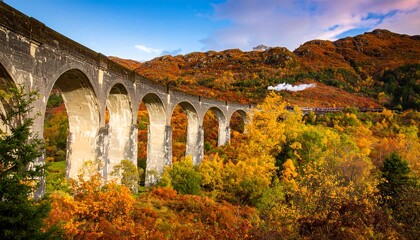 Autumnal train bridge scene