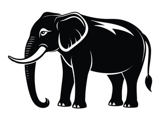 Fototapeta premium Elegant Elephant with Tusks Black and White Silhouette