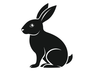 Elegant Rabbit Sitting Profile View Black Silhouette simple