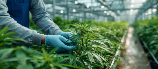 Naklejka premium Cannabis cultivation in modern greenhouse.