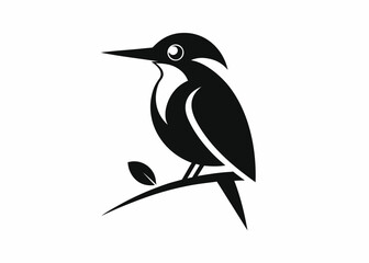 Elegant Kingfisher Bird Perched on Branch Silhouette stylized