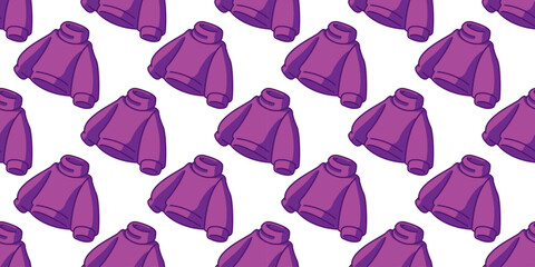 Seamless Purple Sweater Pattern. Purple knitted sweater in cartoon flat style. Seamless warm illustration on light background.