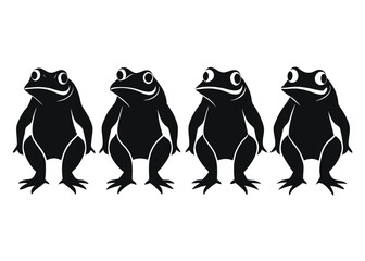 Four Standing Frogs in a Row Black Silhouette