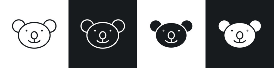 Koala head icons in solid and stroke graphics