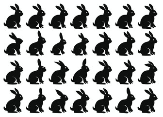 Pattern of Black Rabbit Silhouettes on White Background silhouette