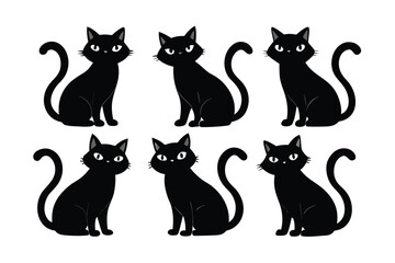 Six Black Cats in Various Poses Silhouette collection