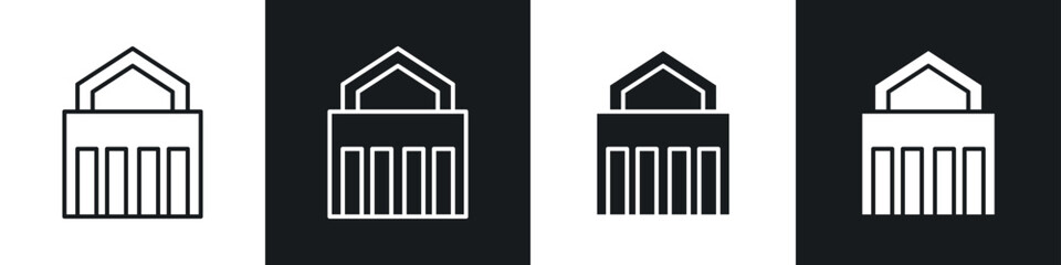 City hall building icons in solid and stroke graphics