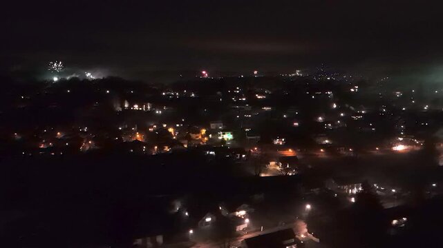 New Year Fireworks Over Starnberg, Germany Drone View