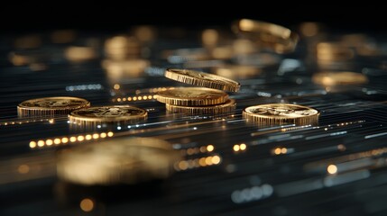 Floating Coins Transforming into Glowing Digital Code in Modern Style