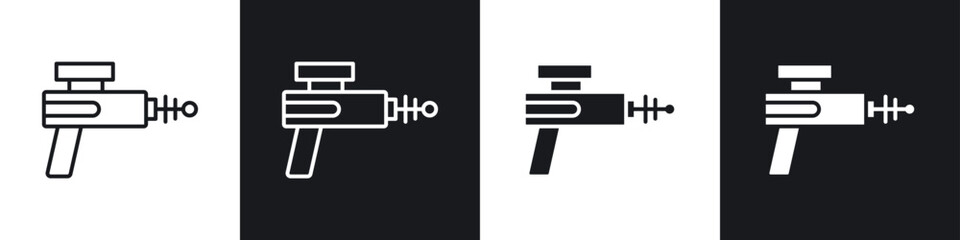Laser gun icons in solid and stroke graphics