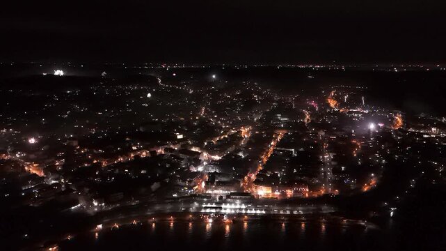 New Year Fireworks Over Starnberg, Germany Drone View