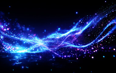Dynamic blue and purple light trails with sparkling effects