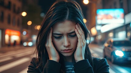 Workplace burnout and emotional strain concept with woman.