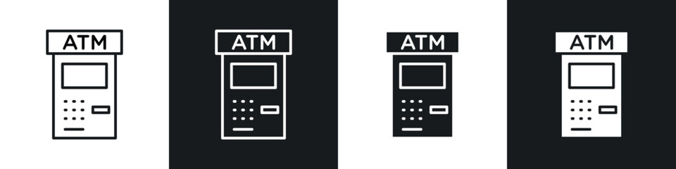 ATM icons in solid and stroke graphics
