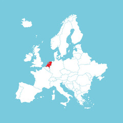 Obraz premium Europe map. Vector Europe map with Netherland highlighted in red, isolated on blue background.