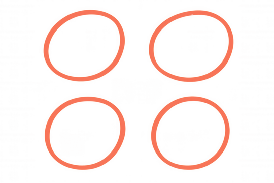 Four empty coral circles are arranged on a transparent background, creating a frame for text or images