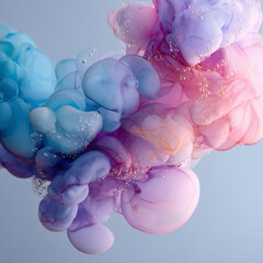 Abstract background in soft pastel tones with pink and light blue ink for design and text