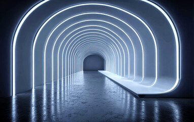 Obraz premium Futuristic tunnel with glowing neon lights creating a modern and sleek appearance