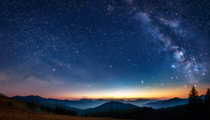 Fototapeta premium Photorealistic Wide Shot Of Starry Skies At Night With Bright Stars