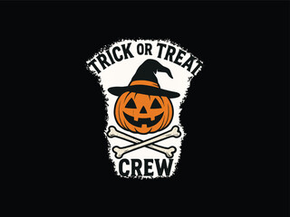 Vintage Halloween Pumpkin Skull Trick or Treat Crew T-Shirt Design