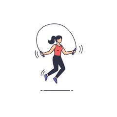 Woman skipping rope in a minimalist style on white backdrop, showcasing fitness, health, and active lifestyle with clean aesthetic.