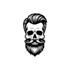 Illustration of bearded skull isolated on white background. Barbers skull. Design element for logo, sign, poster, emblem. Vector illustration