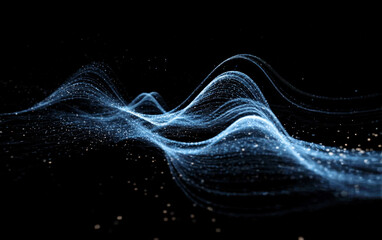 Abstract blue wave-like patterns with sparkling particles