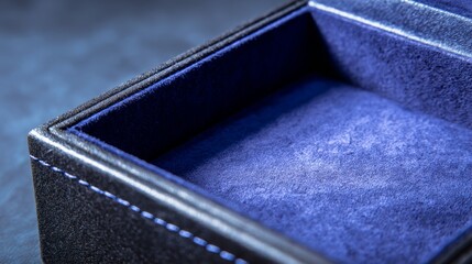 Empty jewelry case interior with navy blue suede lining. Premium blank template design