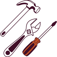 “Minimal vector hand tools like hammer, wrench, screwdriver.