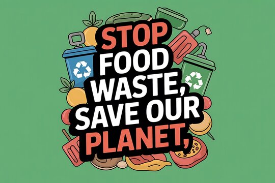 Promote sustainability advocating to stop food waste and save our planet with creative illustration - Powered by Adobe