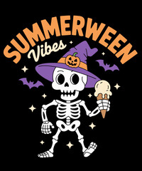 Funny Summerween Vibes Skeleton Ice Cream Summer Halloween