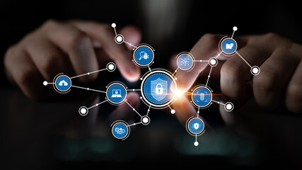 A visual representation of cybersecurity featuring secure network connections, digital icons, and a user interacting with technology, highlighting modern security strategies. Tessel