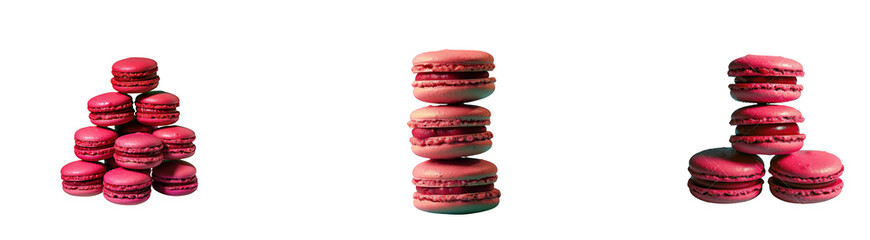 Obraz premium Three stacks of pink macarons isolated on transparent background