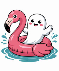 spooky flamingo ghost Pool Funny Spooky Summer Summerween © Idriss66