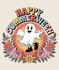 Happy Summerween Halloween Summer Floral Ghost Funny