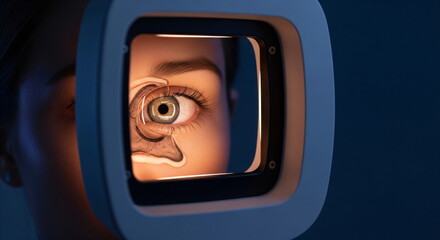 Female eye scanned by laser light. Biometric retina identification technology. Future security access and data protection concept footage.