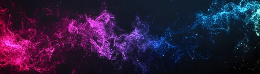 Obraz premium A dynamic display of vibrant pink, purple, and blue abstract particles flowing against a dark background.