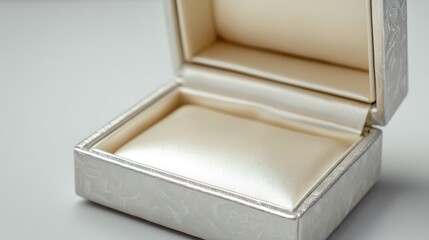 Empty jewelry gift box interior. Cream silk lining. Luxury presentation template