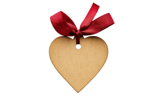 Heart shaped tag with festive red ribbon for valentine's day or anniversary gift