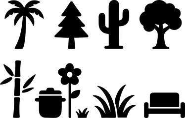Collection of diverse plant and object silhouettes for design and illustration