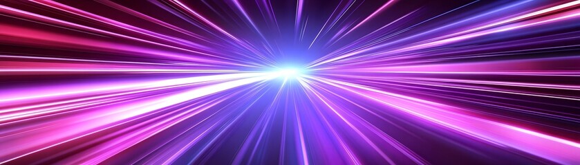 Vibrant purple and pink radiating light trails create a dynamic, fast-paced visual effect.