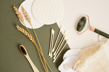 personal care and hygiene products made from natural and eco-friendly materials, zero waste lifestyle, no plastic concept, reusable items