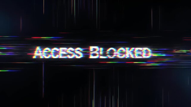 Glitching digital screen displays 'Access Blocked'. - Powered by Adobe