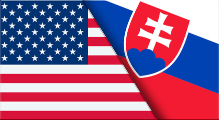 Flags of USA and Slovakia. American and Slovak National flags on Fabric.