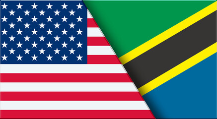 Fototapeta premium Flags of USA and Tanzania. American and Tanzanian National flags on Fabric.